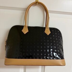 Arcadia Navy and Tan Patent Leather handbag